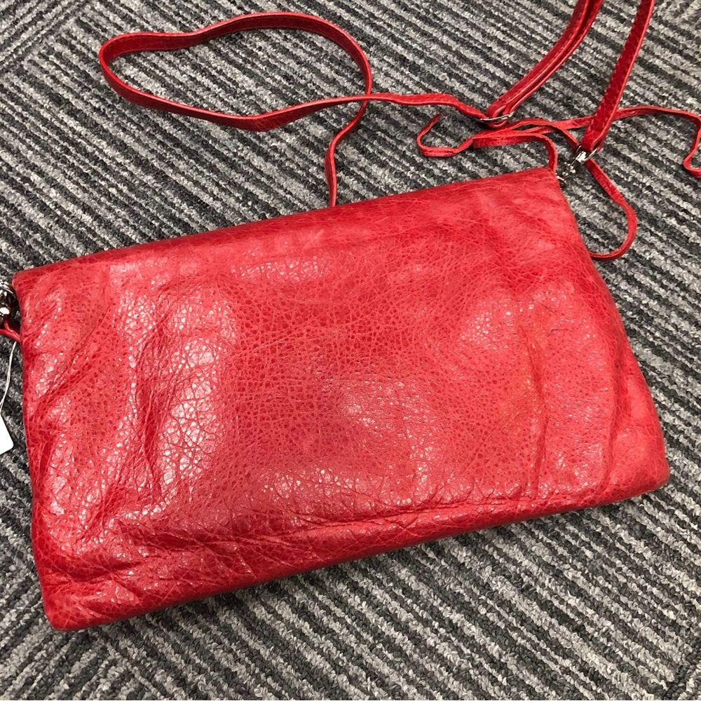 Balenciaga Rouge Cardinal Lambskin Leather Silver Envelope Clutch. - Picture 3 of 16